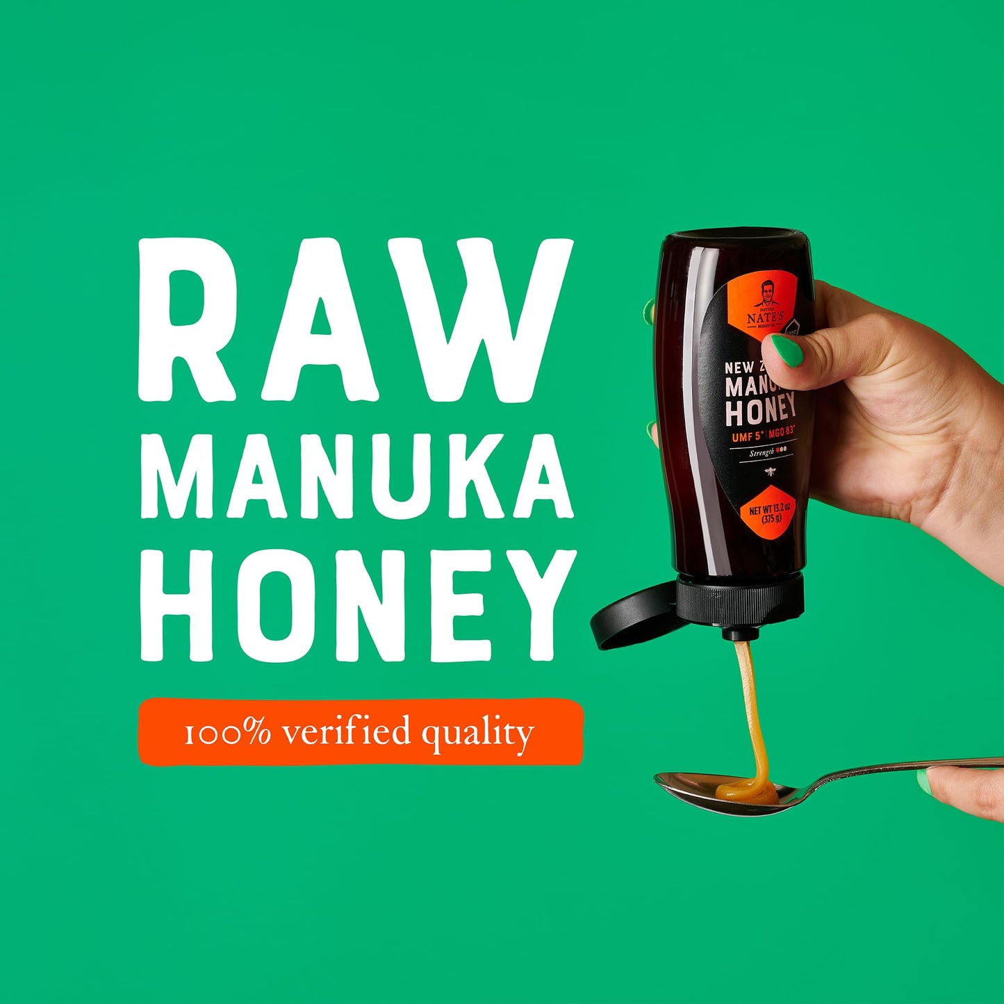 Nature Nates Raw Manuka Honey MGO 83+ UMF Certified 5+ 13.2 oz Squeeze Bottle