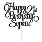 EDSG Happy Birthday Cake Topper Personalized Double-Sided Glitter, Any Age & Name, Black