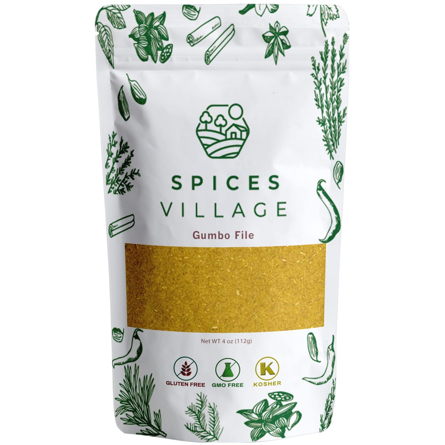 SPICES VILLAGE Gumbo File [ 4 oz ] - Gumbo File Powder, Ground Sassafras Tree Leaves, Fil   Powder - Kosher, Gluten Free, Non GM
