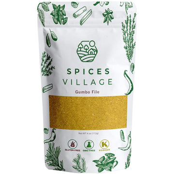 SPICES VILLAGE Gumbo File [ 4 oz ] - Gumbo File Powder, Ground Sassafras Tree Leaves, Fil   Powder - Kosher, Gluten Free, Non GM