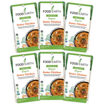 Food Earth Indian Simmer Sauce - Butter Chicken - Organic, Vegan, Gluten-Free, GMO-Free - Microwavable Cooking Sauce - 12 Pouche