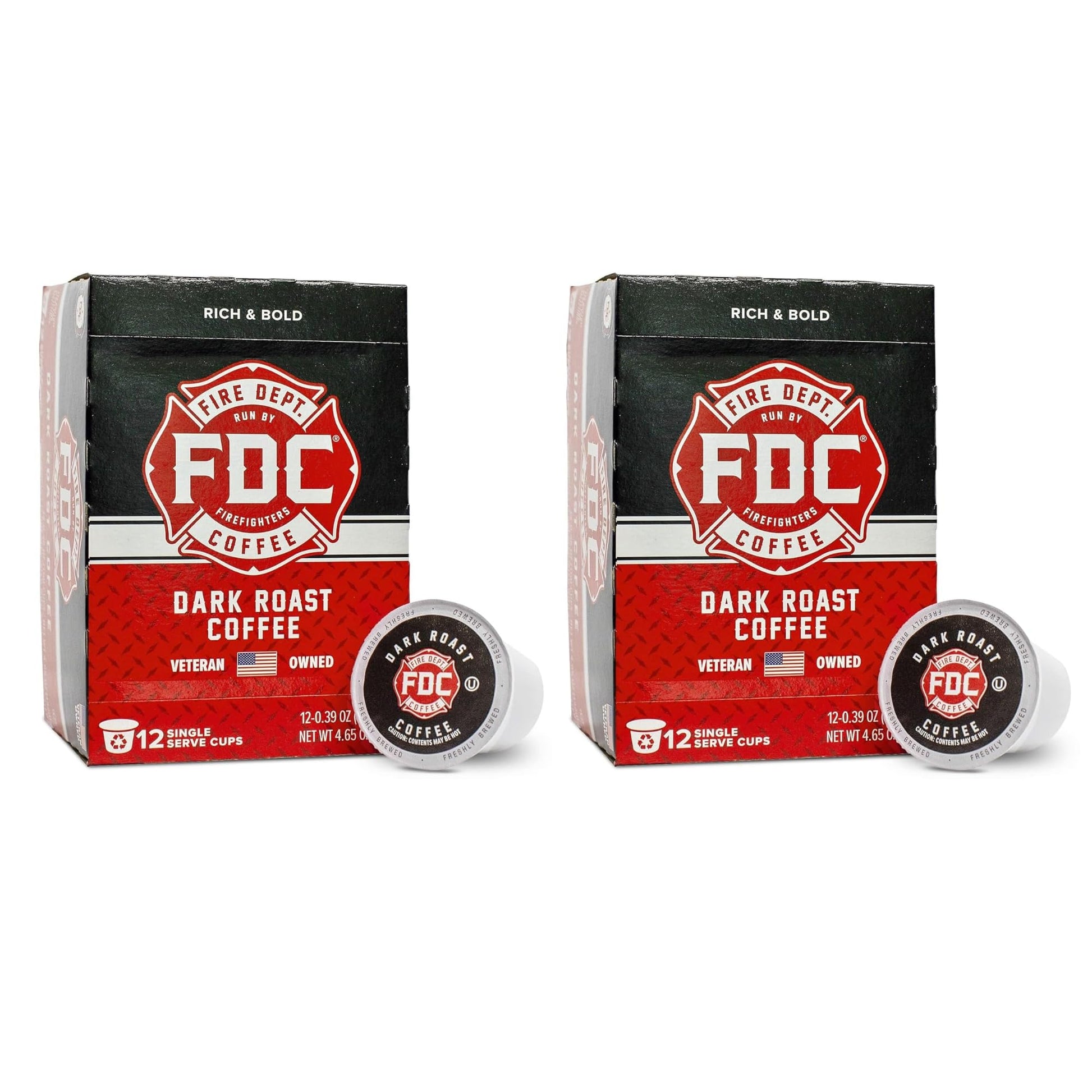Fire Department Coffee Dark Roast Pods - Bold & Strong - 24 Single Pods - Veteran Owned - Roasted in the USA