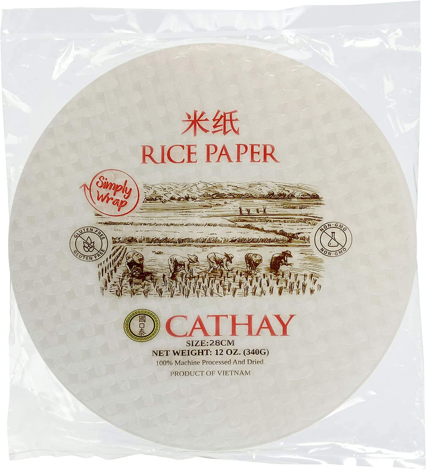 Cathay Fresh Spring Roll Rice Paper Wrappers, Rice Paper Wrappers For Fresh Rolls-20 Sheets, Non-Gmo, Gluten-Free, Low Carb, Vie