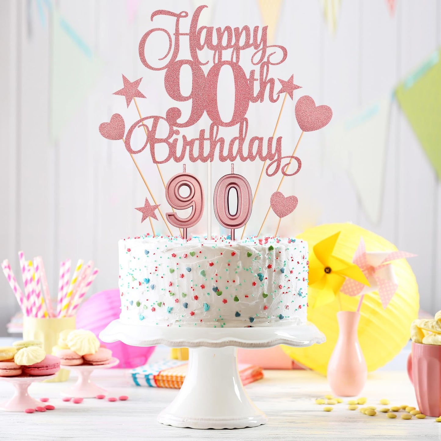 90Th Birthday Cake Decorations Set Include 90Th Birthday Candles Numeral 90 Cake Candles And Happy 90Th Birthday Cake Toppers Wi