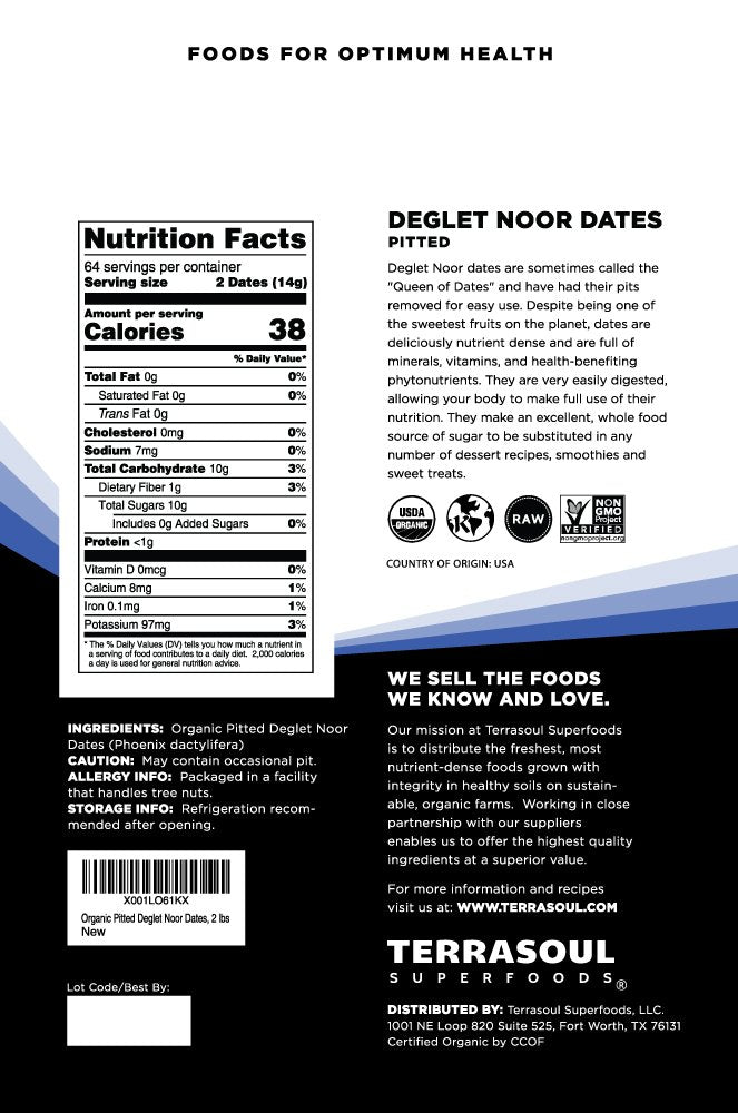 Terrasoul Superfoods Organic Deglet Dates, 4 Lbs (2 Pack) - Pitted | Fresh | Natural Sweetener