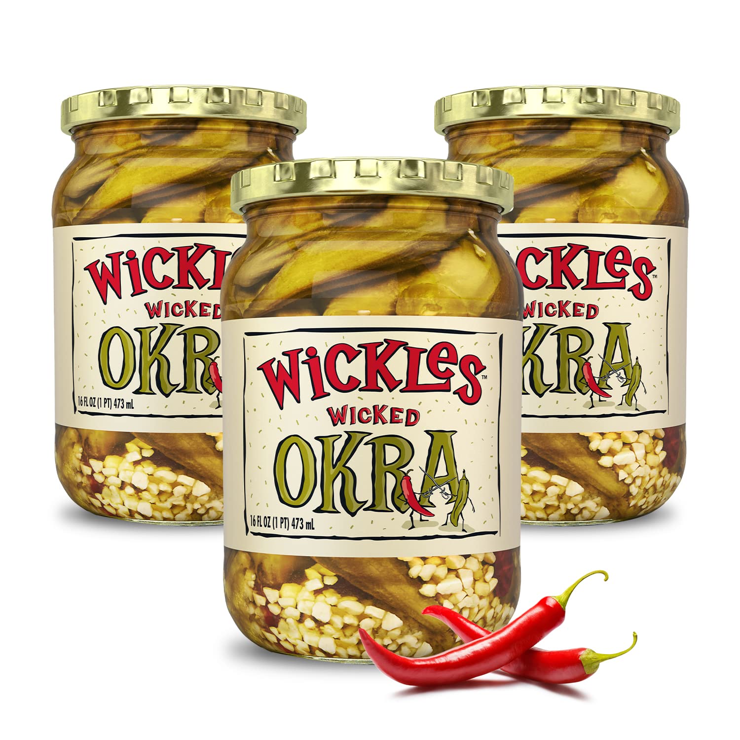 Wickles Pickles Wicked Okra (3 Pack) - Sweet & Spicy Pickled Okra - Slightly Sweet, Definitely Spicy, Wickedly Delicious (16 oz 