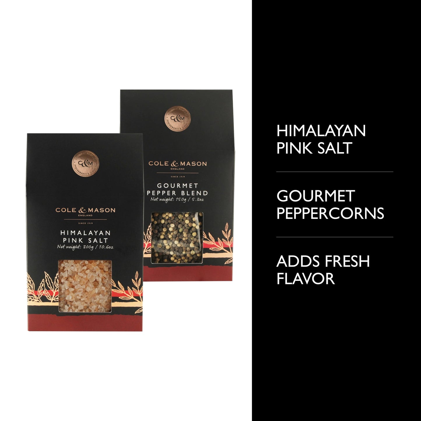 Cole & Mason Gourmet Spice Refill Box - Himalayan Pink Salt & Peppercorns - 15.9 oz Box Set