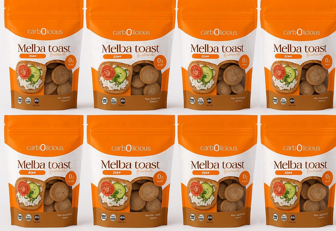 CarbOlicious Low Carb Melba Toast - Plain, 8 Pack | Keto-Friendly Crisp Toast Crackers, High Fiber, Low Net Carbs