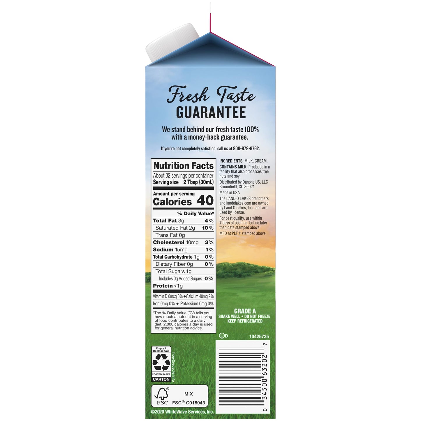 Land O Lakes Half And Half, Traditional, Coffee Creamer, 1 Quart