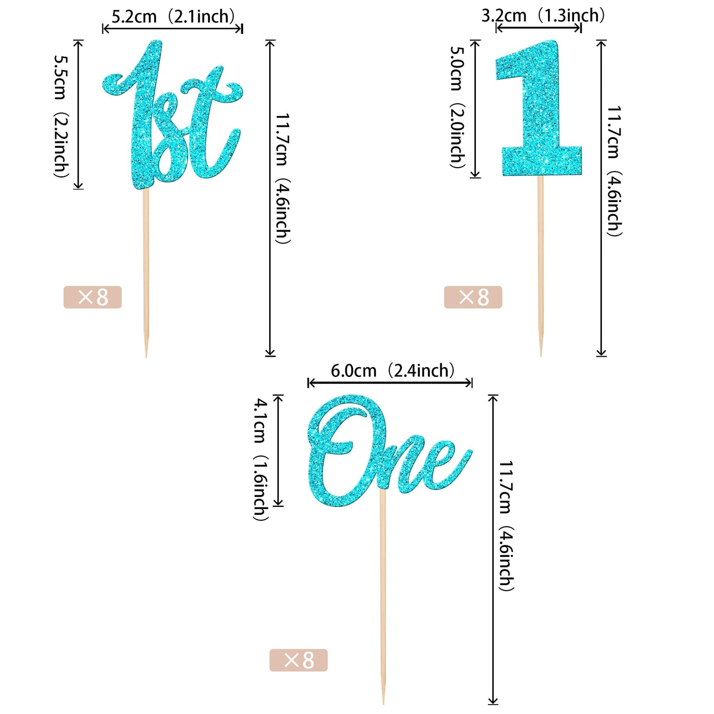 ZHUOWEISM Cupcake Toppers - 24 PCS Glitter Number 1 Decorations for 1st Birthday, Baby Shower, Anniversary, Blue, Paper