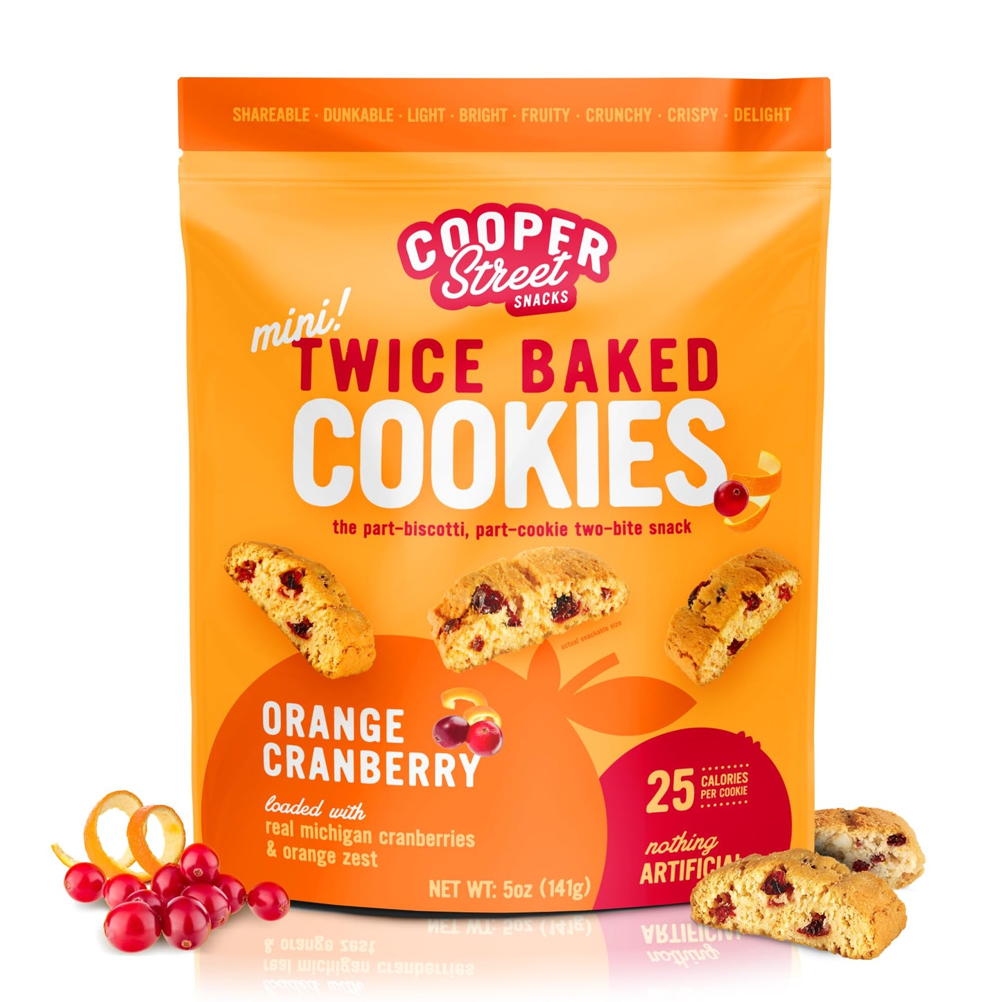 cooper Street cookies All Natural Twice Baked crispy cookie, Nut & Dairy Free, Biscotti Style 5oz (Orange cranberry) (Orange cra
