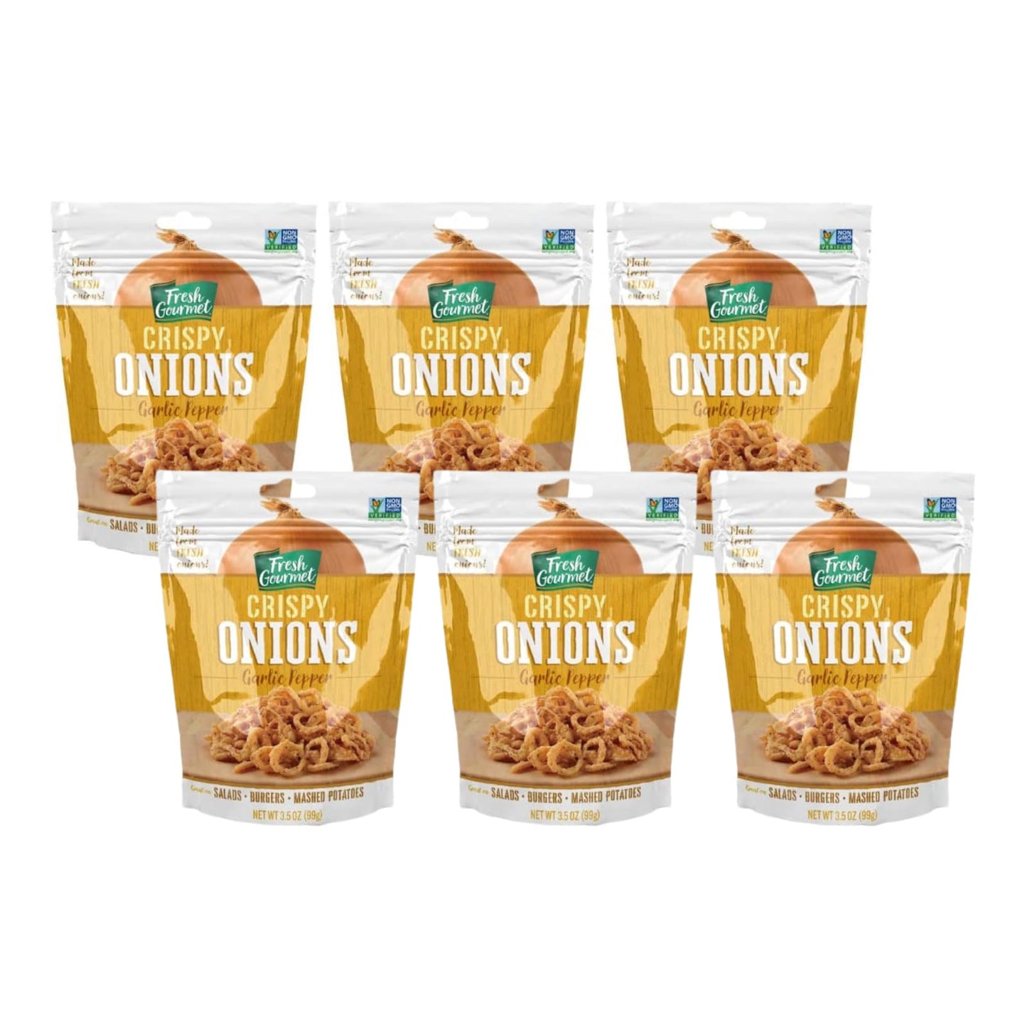 Fresh Gourmet Garlic Pepper Crispy Onions Snack, Low Carb, 3.5 Ounce (Pack of 6)