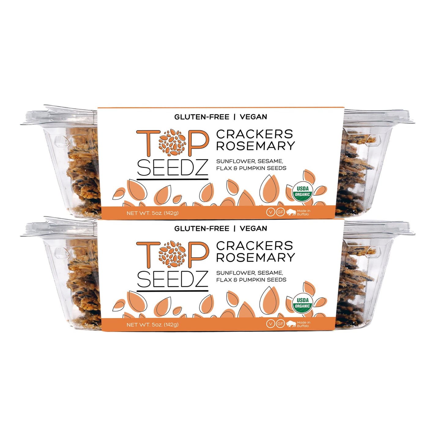 Top Seedz Organic Gluten Free Rosemary Seed Crackers, 5 oz (2-Pack), Vegan, Plant-Based Protein, Sunflower, Flax, Sesame, Pumpkin Seeds