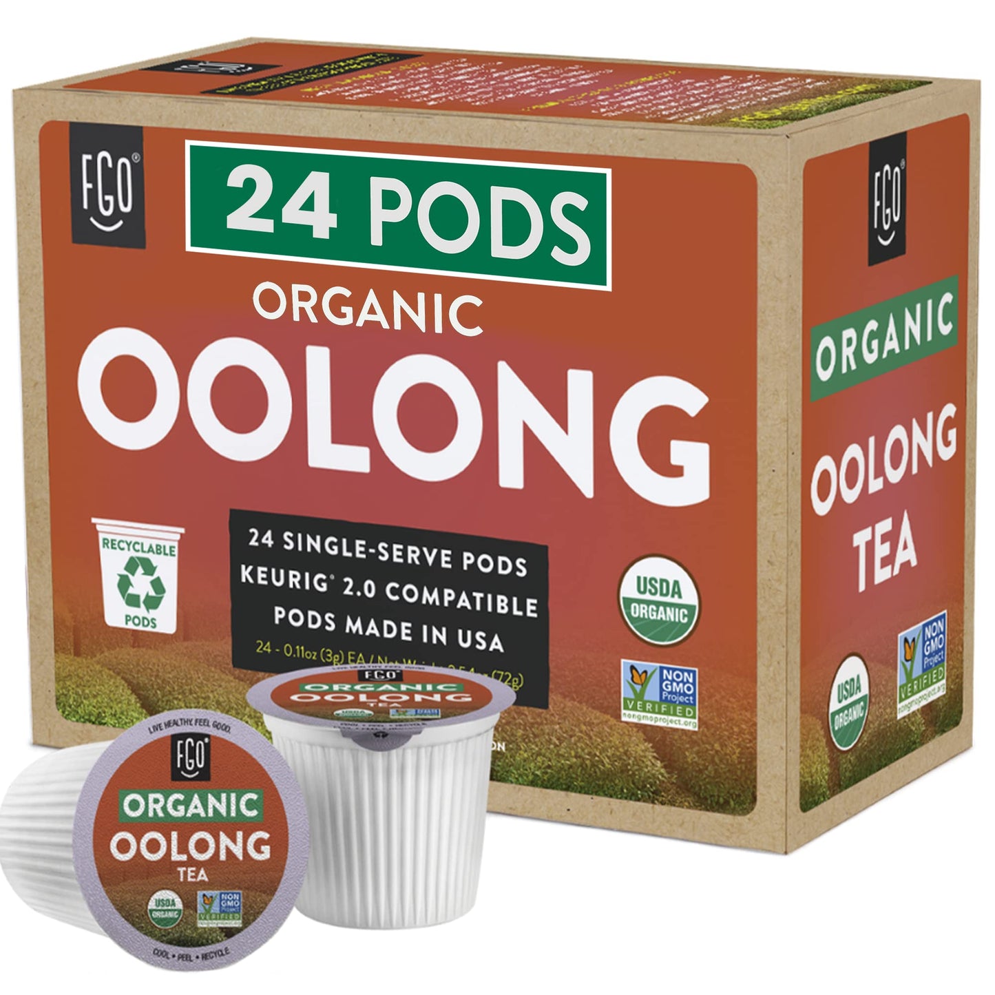 FGO Organic Oolong K-Cup Pods, Keurig Compatible, Naturally Occurring Caffeine, 24 Count