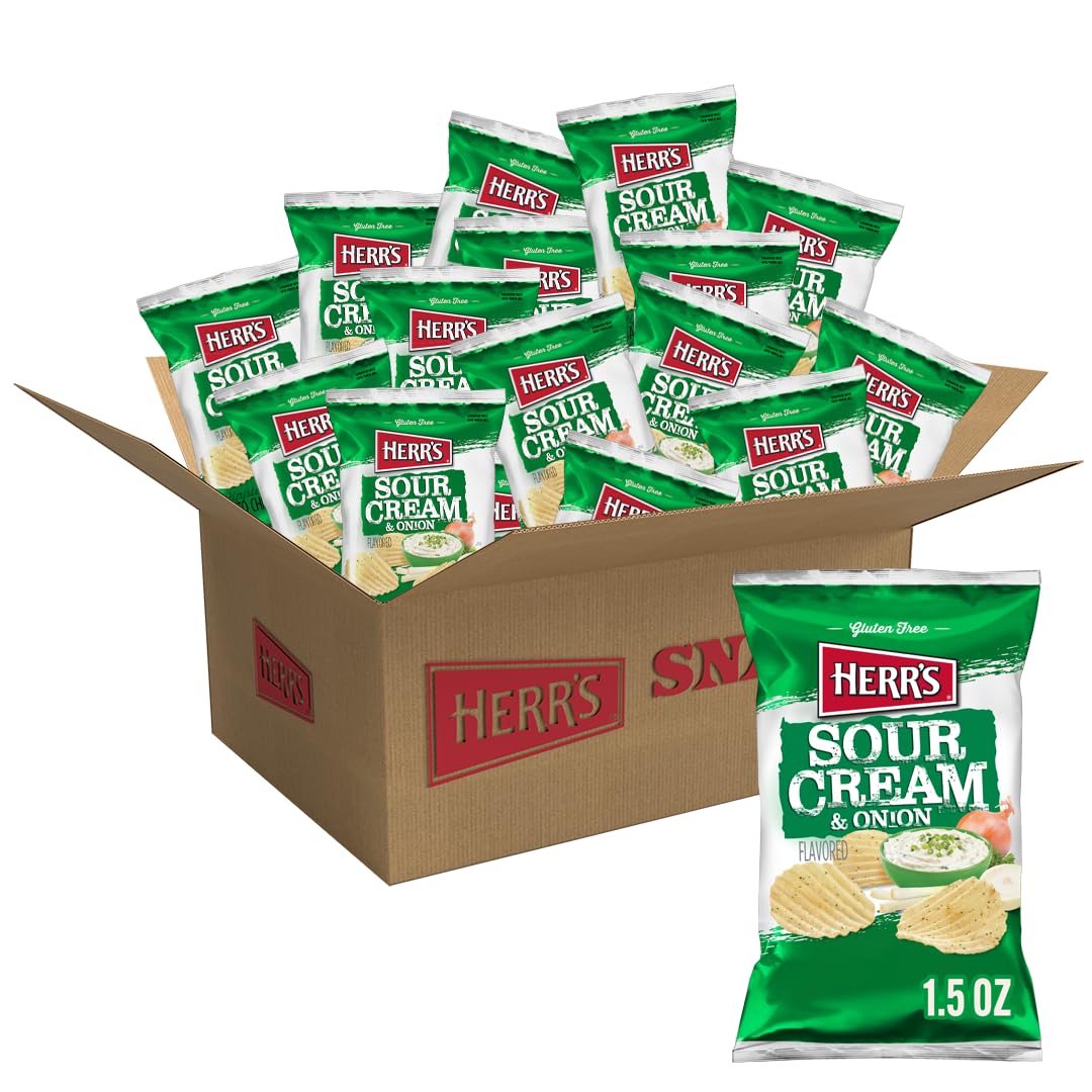 HERRS Sour Cream and Onion Potato Chips, 1.5oz (Pack of 24 Bags)