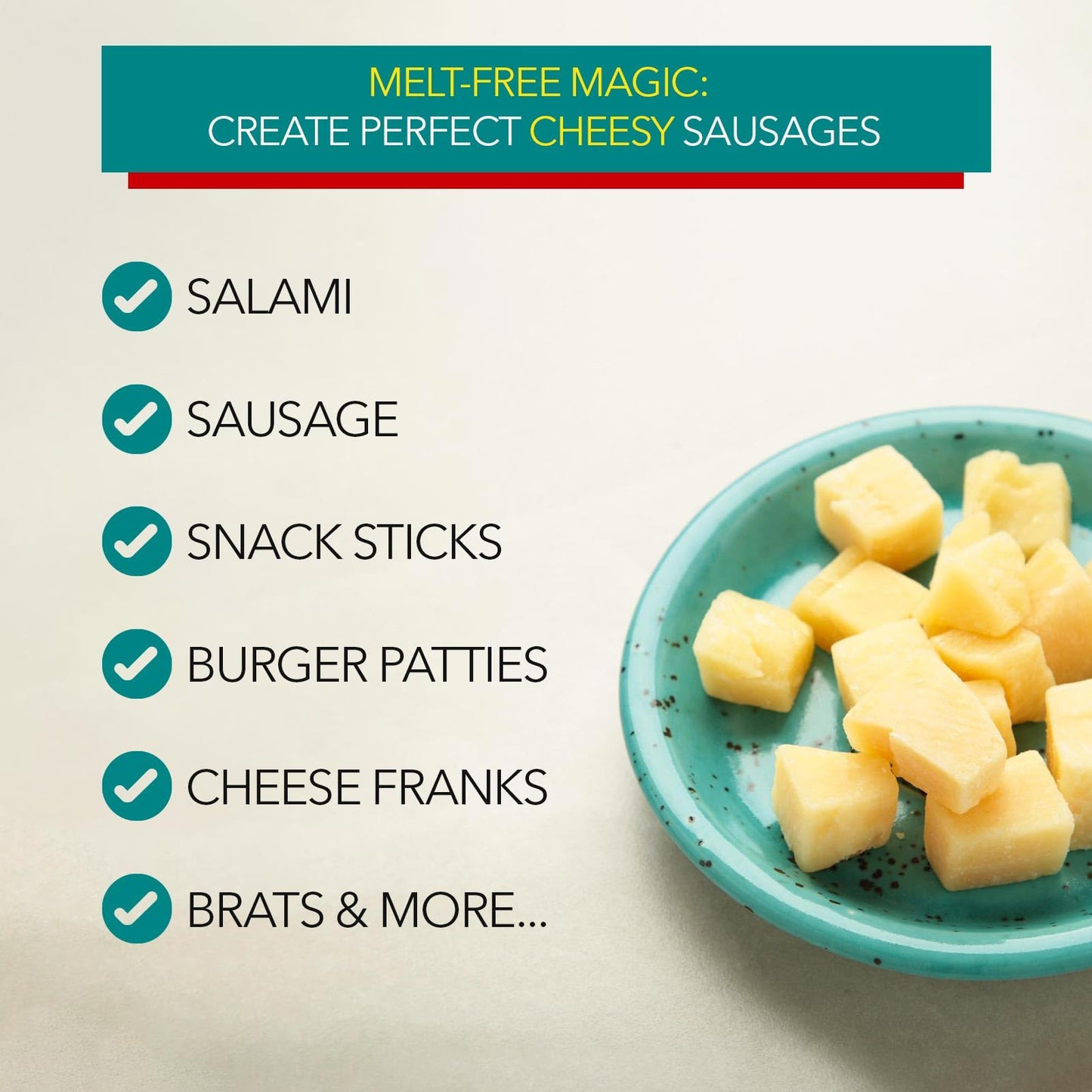 The Sausage Maker High Temp Mozzarella Cheese, 1 lb, 1/4 Diced Cubes, 400°F Heat Resistant for Sausage Making and Grilling