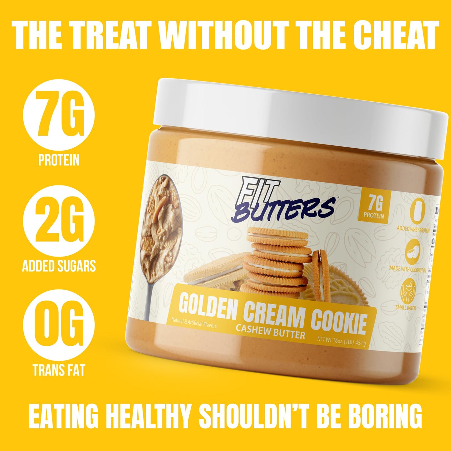 Fit Butters Golden Cream Cookie Cashew Butter Spread, Added Protein And Coconut Oil, Low Carb, Low Sugar, Complete Protein Desse