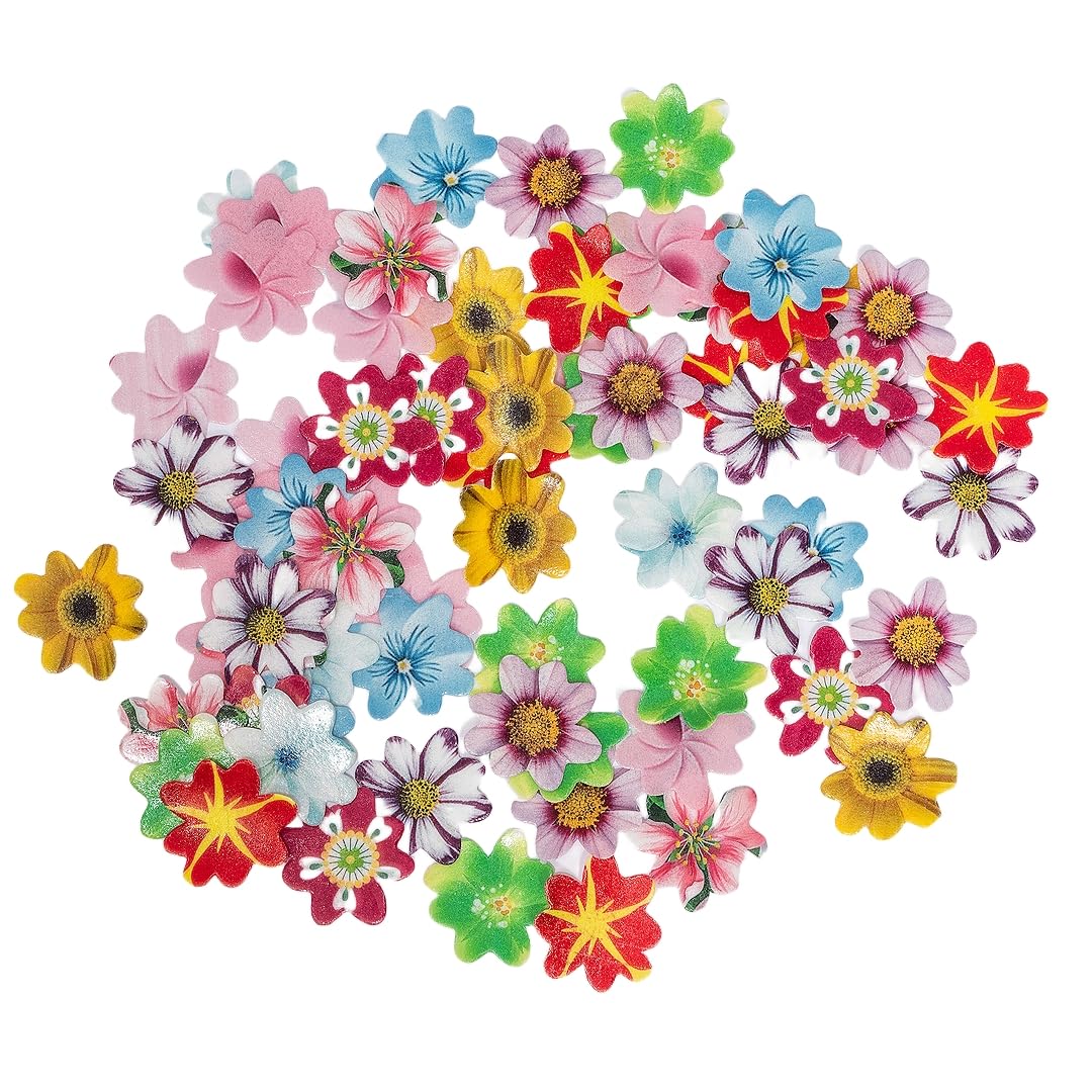 KSINWCOI Edible Flower Wafer Paper Cake Toppers 120pcs Rice Paper for Baking Birthday Party Decorations