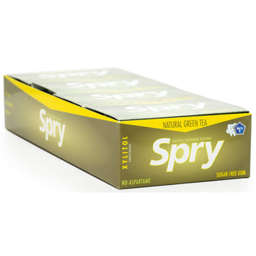Spry Fresh Natural Xylitol Chewing Gum Dental Defense System Aspartame-Free Sugar Free Gum (Green Tea, 10 Count Blister Cards -