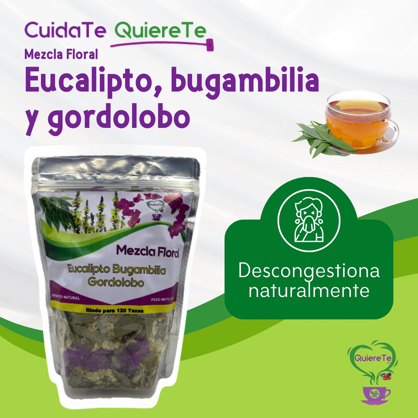 Eucalyptus, Bugambilia, Mullein Herbal, Quiere Te, Mix 5.3 Oz (150 Grams), 2 Pack, Up To 200 Cups, Resealable Bag, Eucalipto, Bo