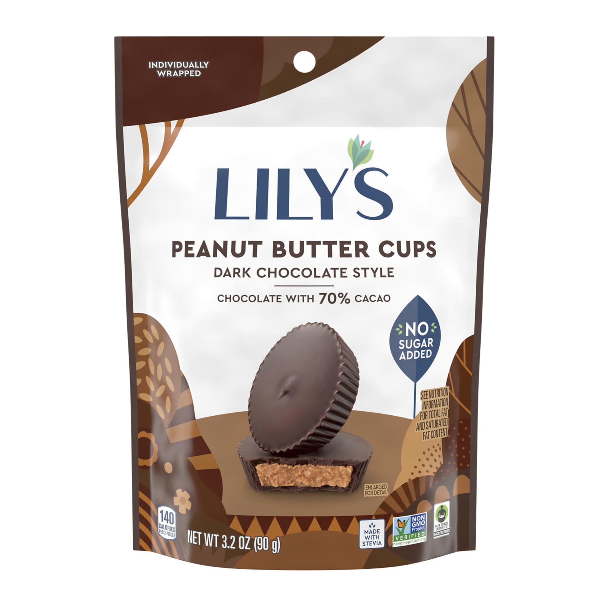 LilyS Dark Chocolate Style No Sugar Added Peanut Butter Cups  Sweets Bags  3.2 Oz (3 Count)