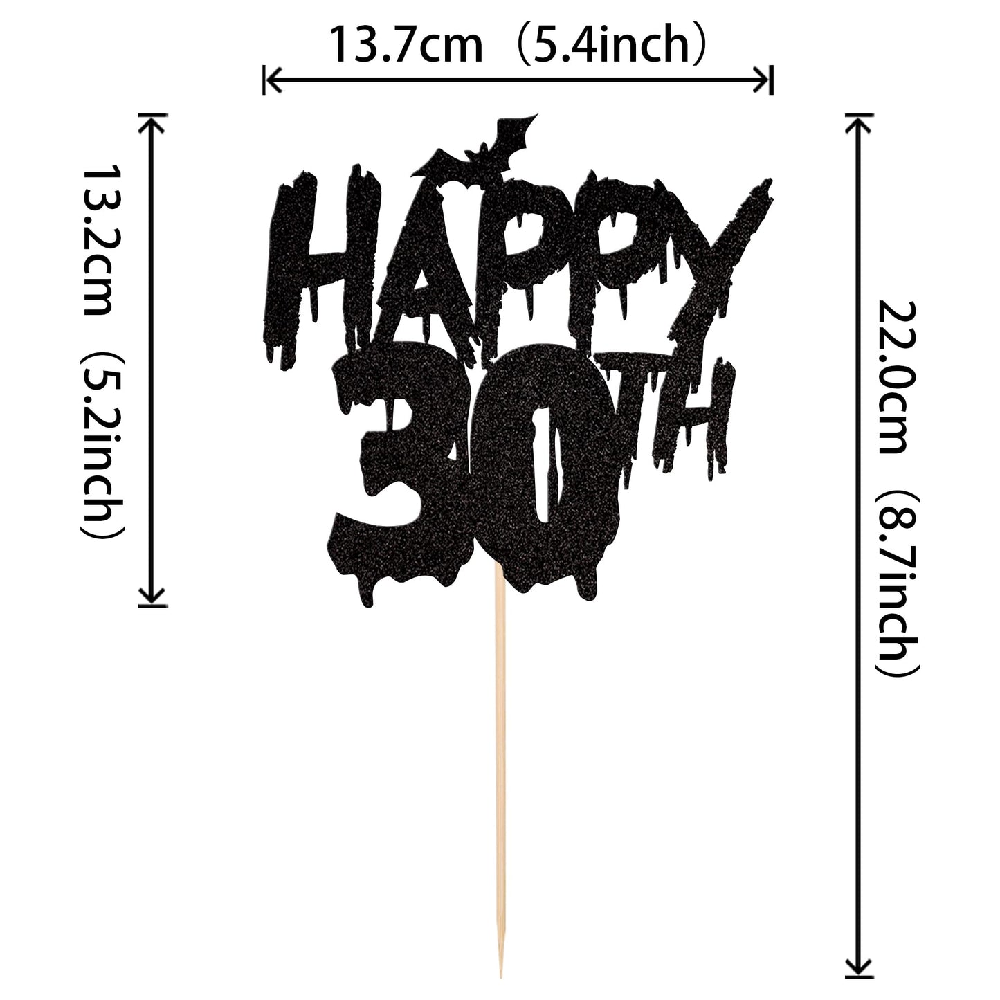 1 Pcs Halloween Theme Happy 30Th Birthday Cake Topper Glitter Cheers To 30 Years Bat Halloween Cake Pick For Halloween Happy 30T