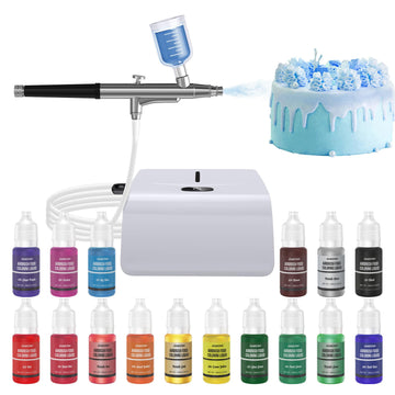 Cakestar Cake Airbrush Decorating Kit With Compressor, Cookie Airbrush With 12 Food Coloring Liquids And 4 Metallic, Food Airbru