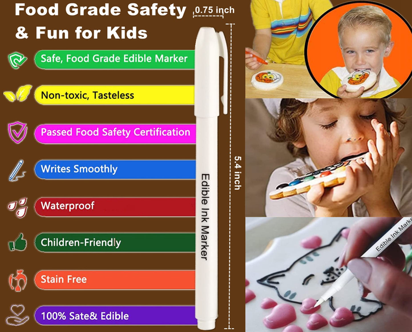 Fanika 2PCS White Edible Markers for Cookie Decorating, Smooth Tip Food Grade Gourmet Writer for Chocolate, Fondant, Macaron, Fo