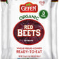 Gefen Organic Red Beets, Whole, Peeled, Cooked & Ready To Eat, 1.1Lb (3 Pack)