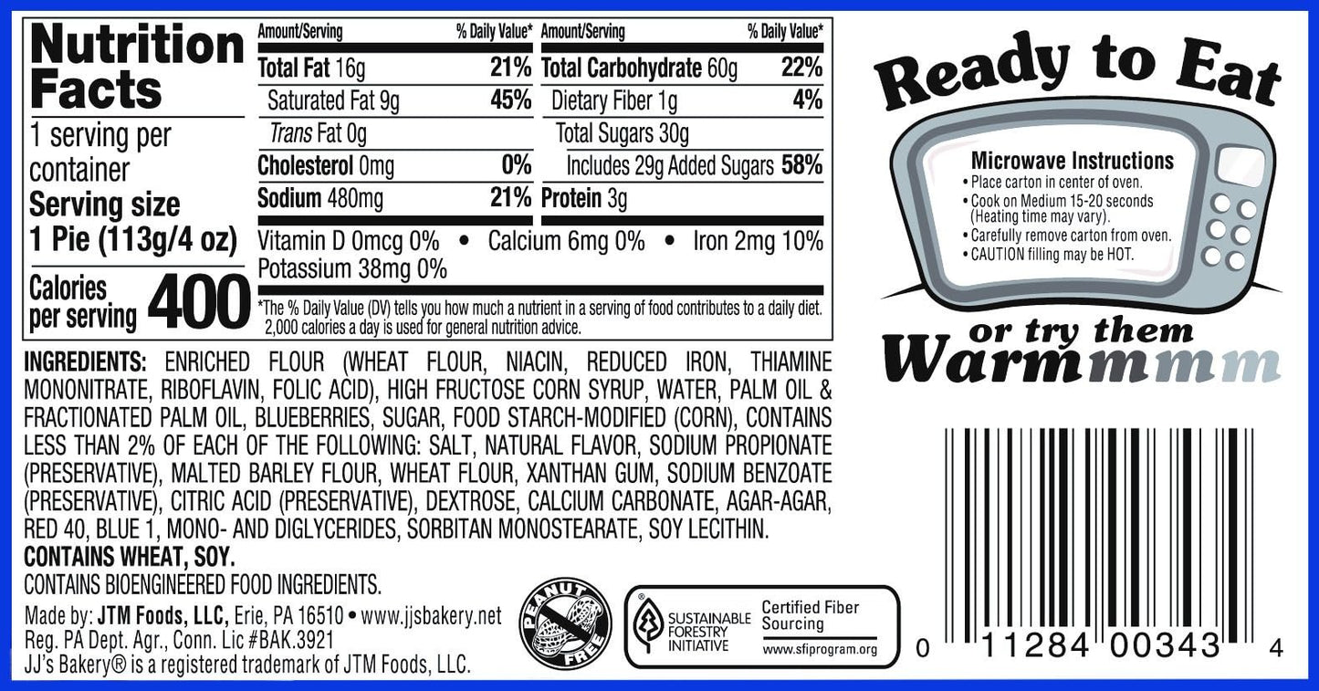 JJs Bakery Blueberry Snack Pies, Individual Dessert, Fresh-Baked, Perfect for Snacks, Nut-Free, Kosher Parve, 4 Oz Each (Pack o