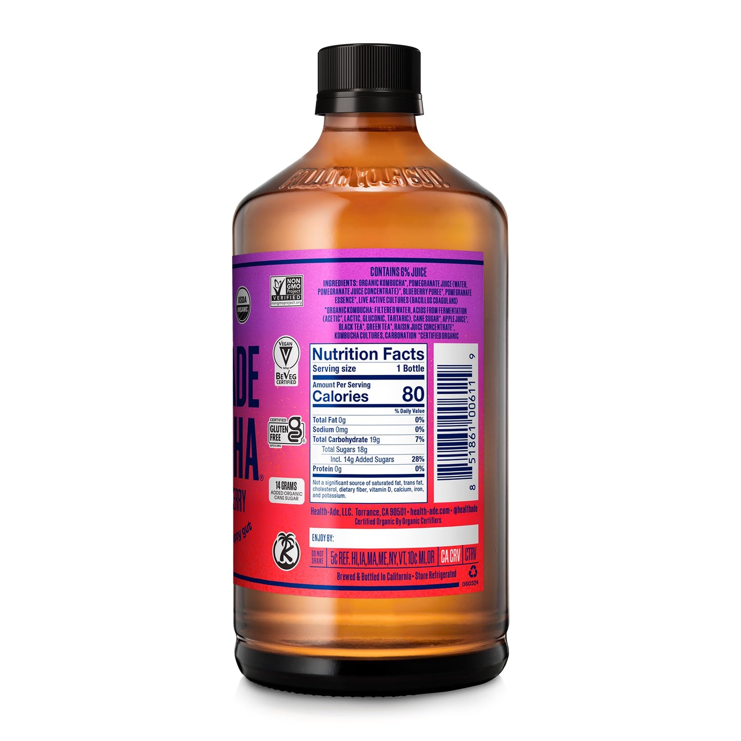 Health-Ade Kombucha Tea Organic Drink, Fermented Tea With Living Probiotics, Detoxifying Acids, Supports Gut Health, Non-Gmo, Ve