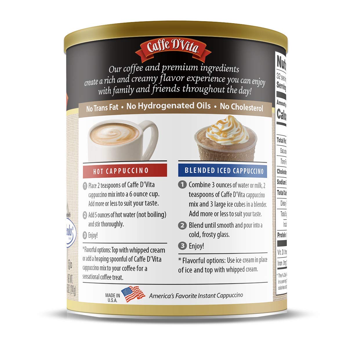Caffe DVita Sugar Free Mocha Cappuccino, 8.5 Oz, Pack of 1, Model 120861