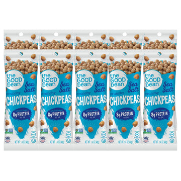 The Good Bean Crunchy Chickpeas - Sea Salt - (10 Pack) 1.4 Oz Packet - Roasted Chickpea Beans - Vegan Snack With Good Source Of