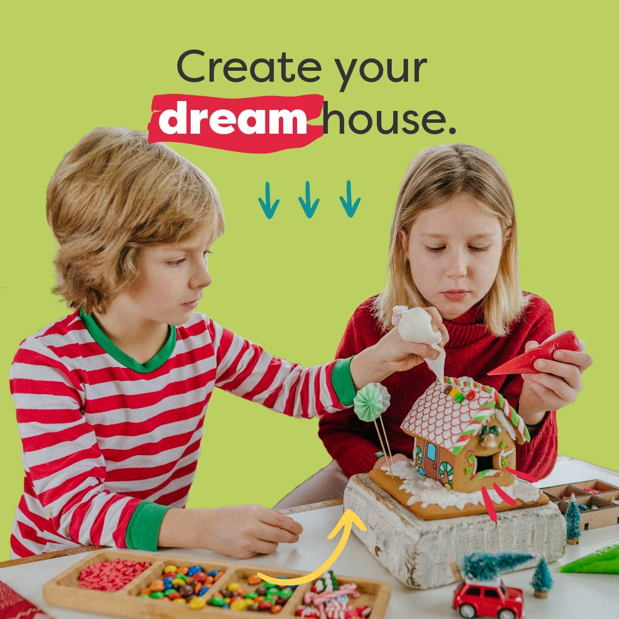 Baketivity Gingerbread House Kit - Bake and Build Edible Gingerbread House - Kids Baking Set with Premeasured Ingredients