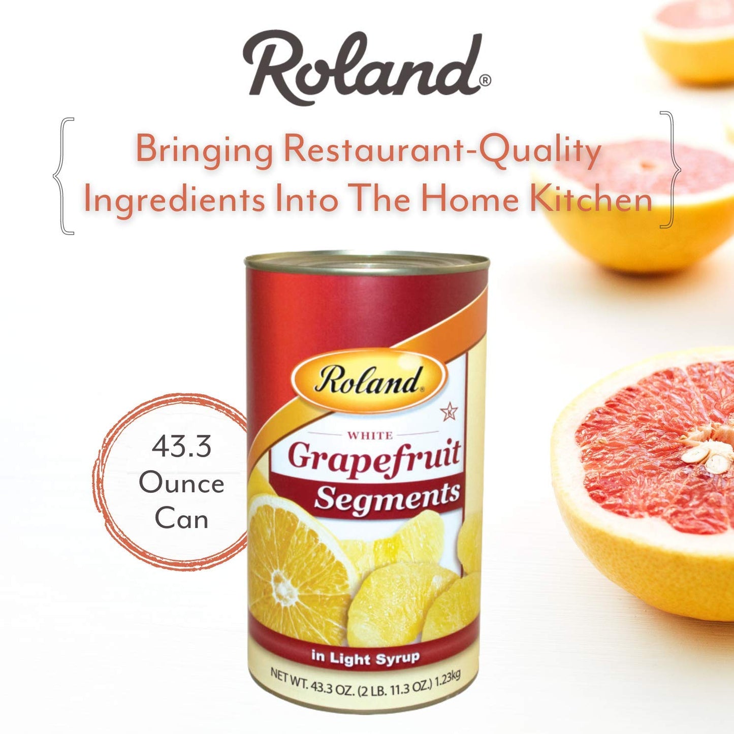 Roland Foods White G fruit Segments in Light Syrup, 43.3 Ounce Can, Pack of 4, Light Yellow