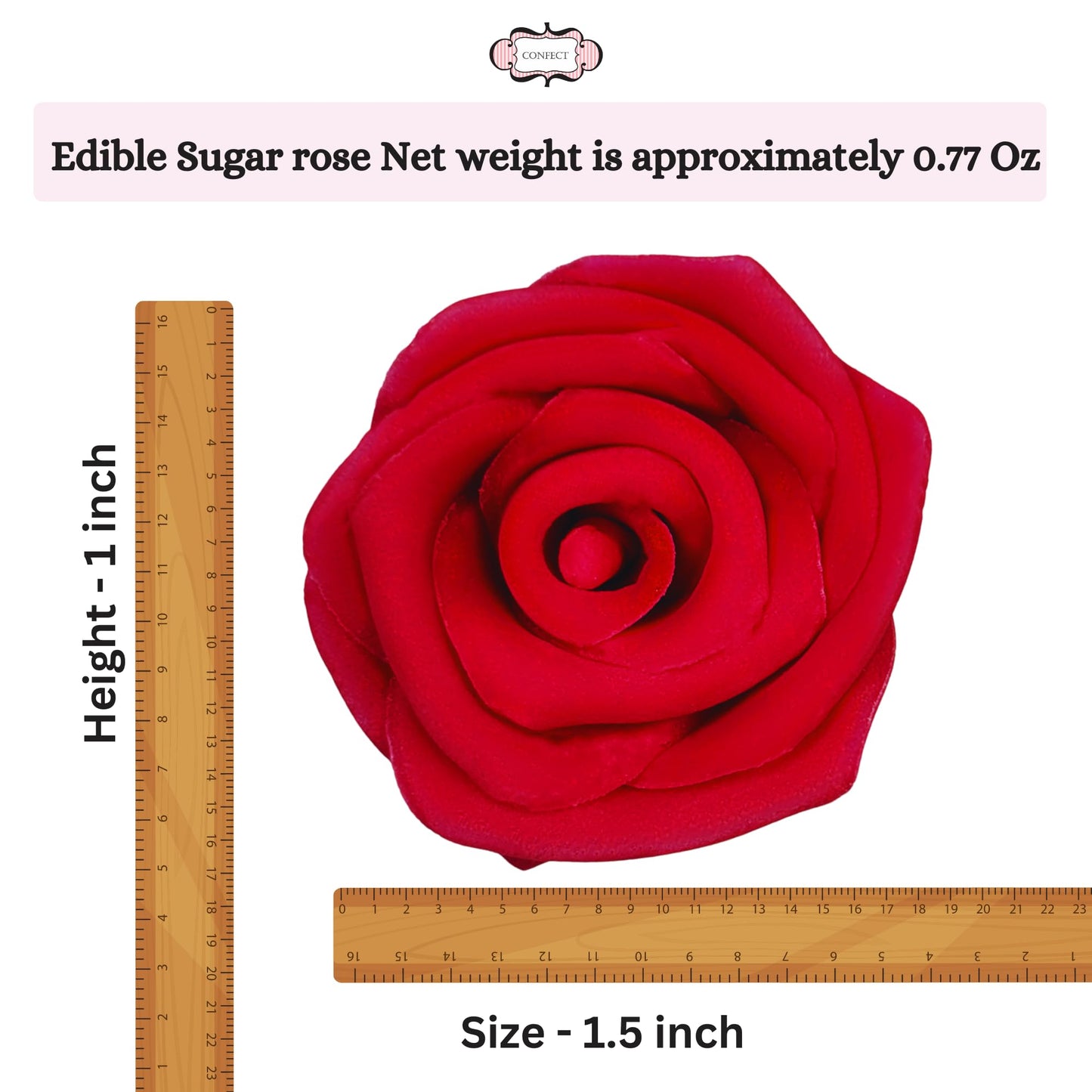 Confect Edible Crimson Pink Roses - 12-Pack Edible Roses For Cake Decoration - Bold Floral Toppers For Desserts- Vegan, Gluten-F
