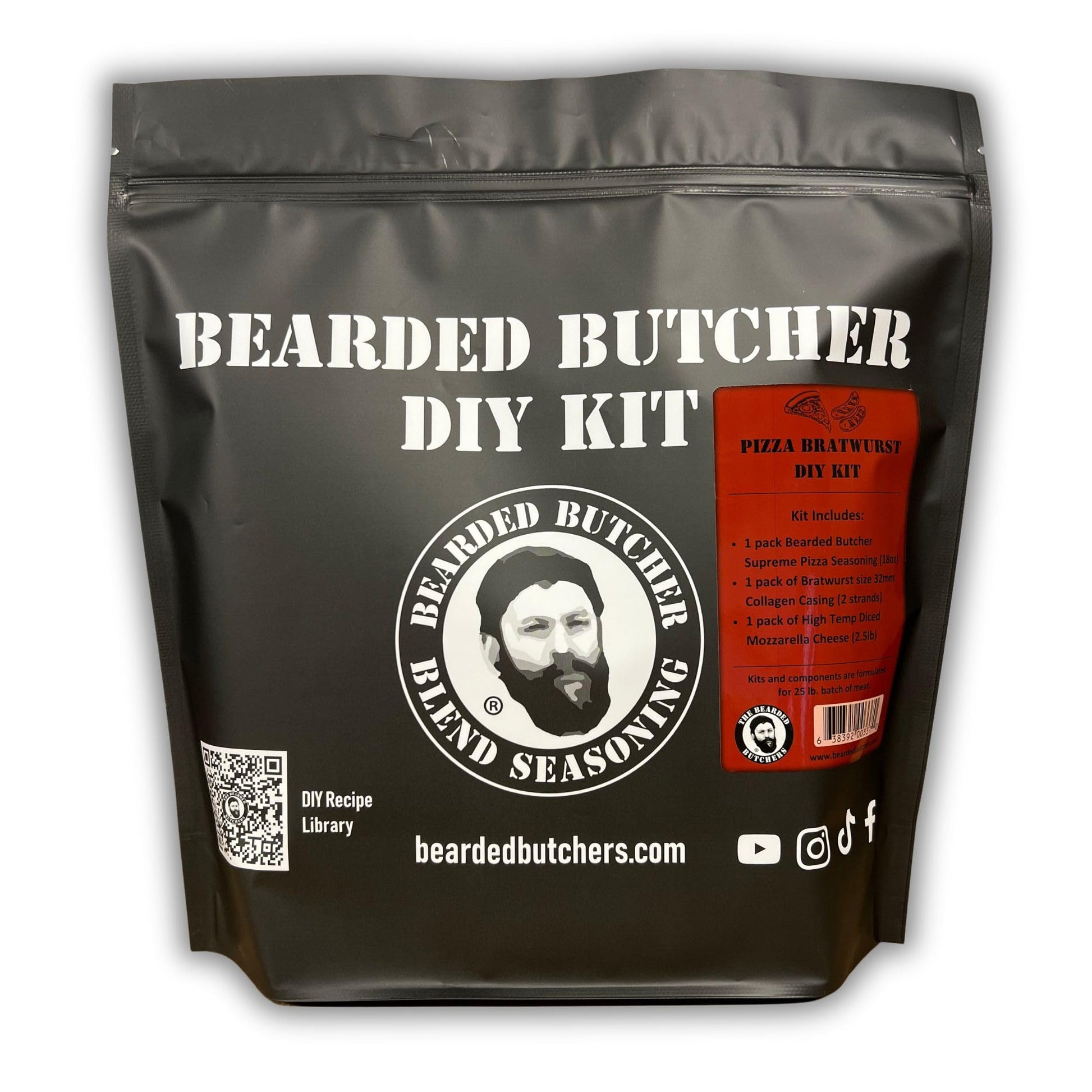 BEARDED BUTCHER BLEND SEASONING Pizza Bratwurst DIY Kit - Cheesy Flavor, Includes Seasoning, Mozzarella Cheese, 66 oz (Pack of 1)