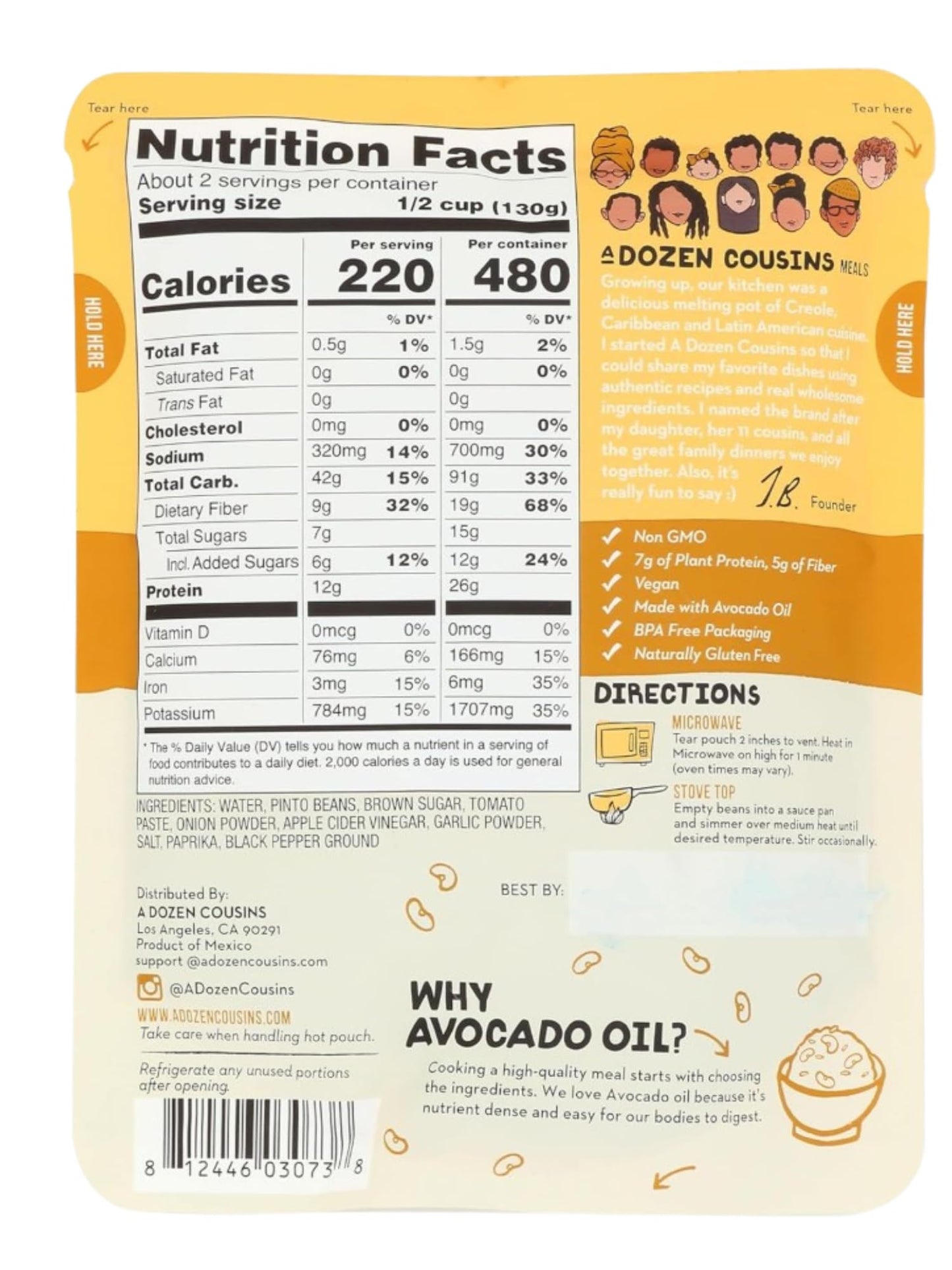 A Dozen Cousins Brown Sugar Baked Beans 10oz (6-Pack) Prepared Food Pouch, Ready to Eat Meal in Seasoned Avocado Oil, Premade Mi