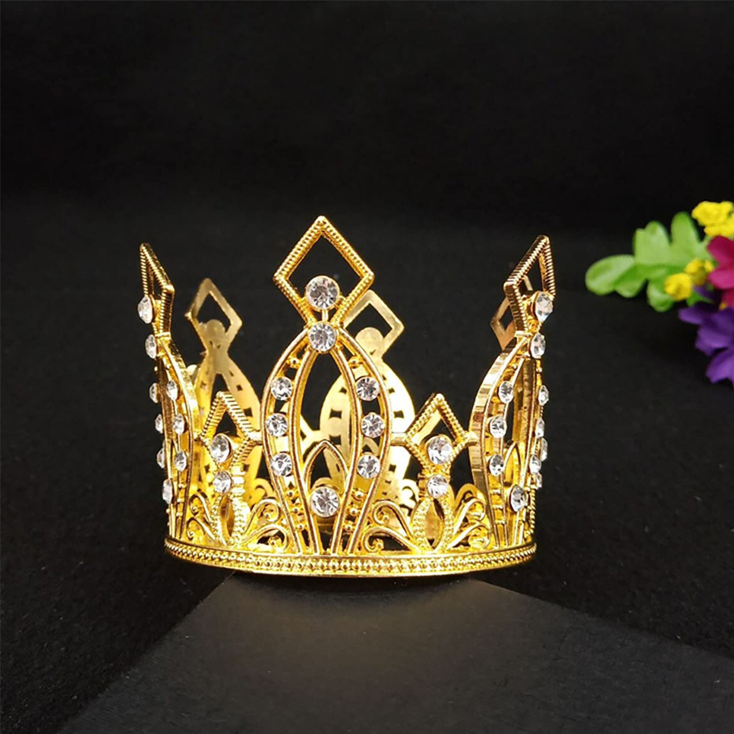 Creaides Mini Crown Cake Topper Princess And Prince Crystal Headpiece Tiara Rhinestone Crown Cake Decoration For Wedding Birthda