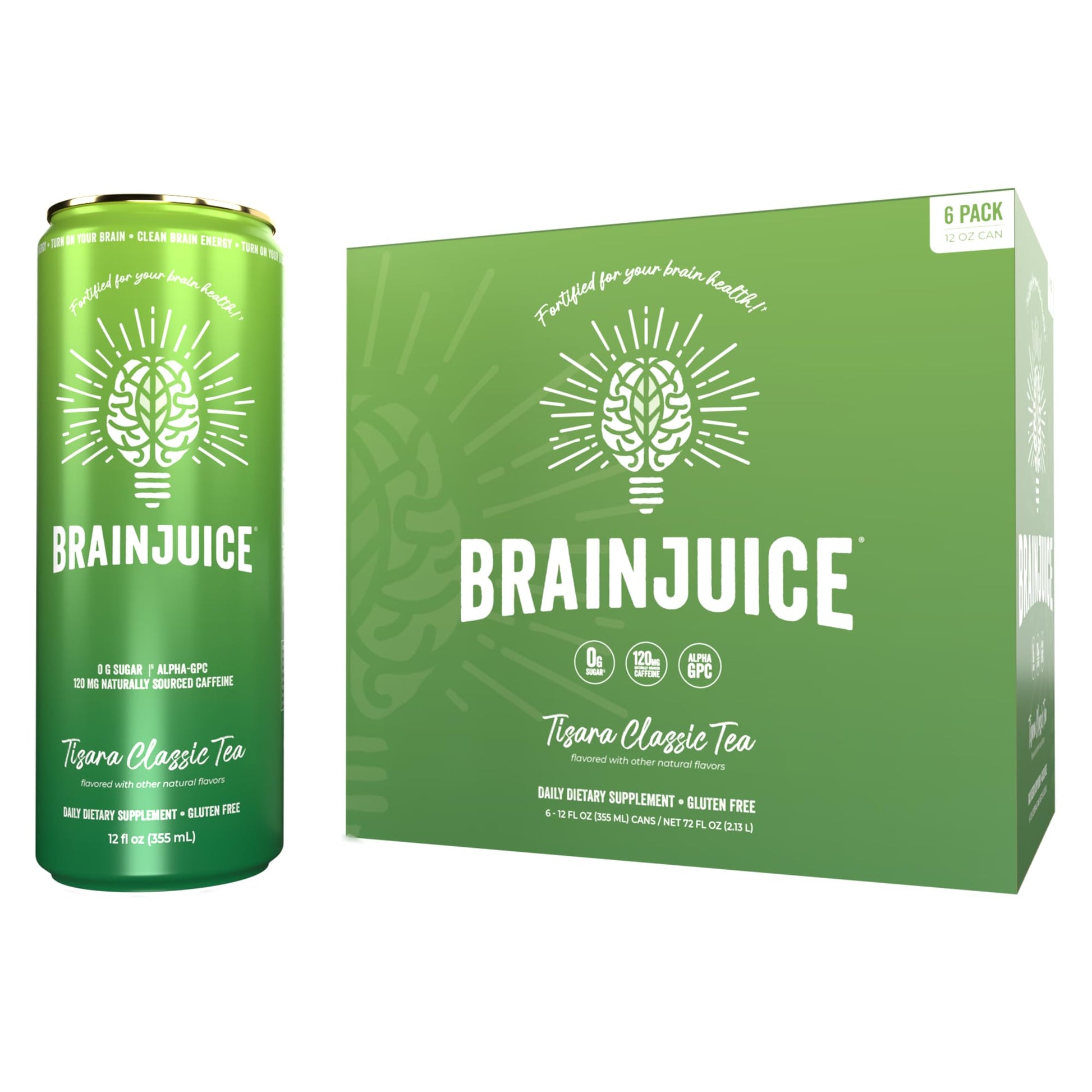 BrainJuice Brain Health Support Drink, Vegan & Gluten Free, 12 Fl Oz, Pack of 6