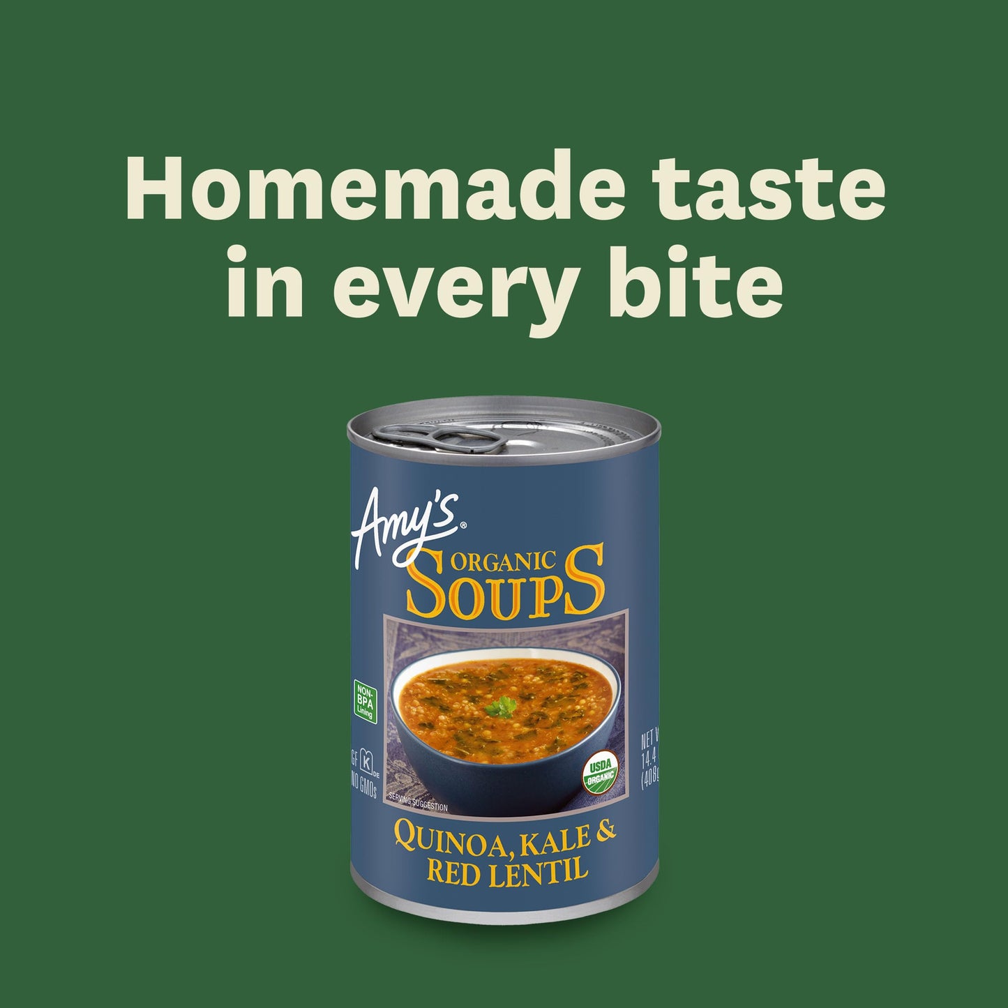 Amys Organic Vegan Soup, Gluten Free, Kale Quinoa Red Lentil, 14.4 Ounce (Pack of 12)