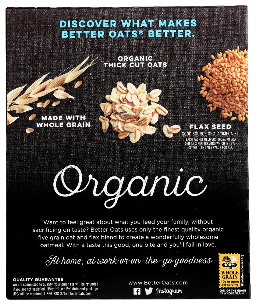Better Oats Raw Pure & Simple Organic Bare, Instant Multigrain Hot Cereal With Flax, 8 Pouches (Pack Of 2)