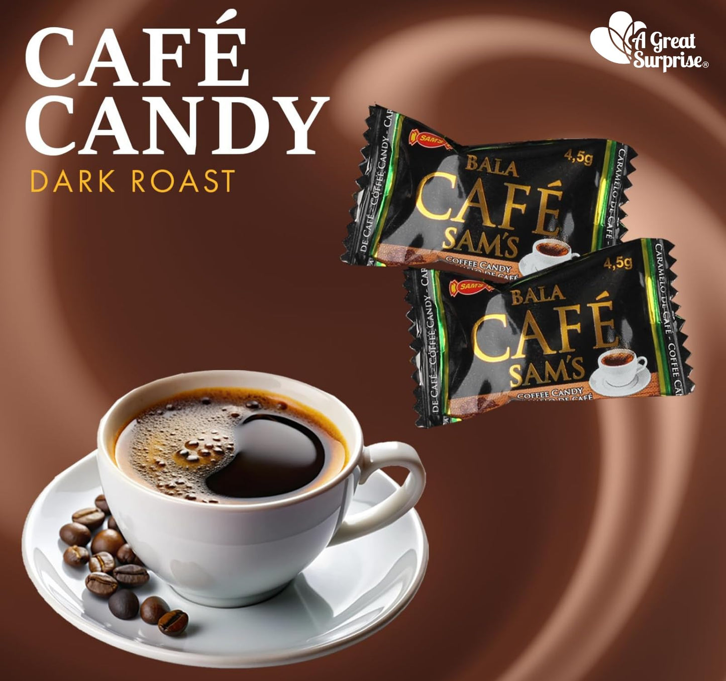 A Great Surprise Coffee-flavored Hard Candies - 3 Pounds - Individually Wrapped - Dark Roast