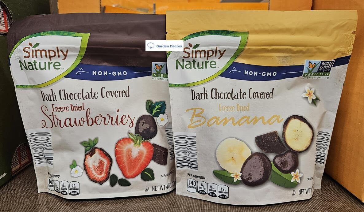 Generic Simply Nature NON-GMO Dark Chocolate Covered Freeze Dried Strawberries and Banana 4oz 113g (Two Bags), Full Size