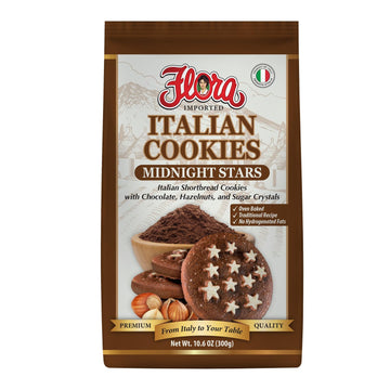 Flora Italian Cookies Midnight Stars - Italian Shortbread Cookies with Chocolate, Hazelnuts & Sugar Crystals - Traditional Recip