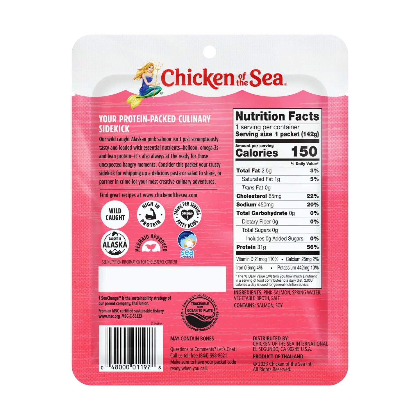 Chicken Of The Sea Pink Salmon, Wild-Caught, Skinless & Boneless, 5-Ounce Packets (Pack Of 12)