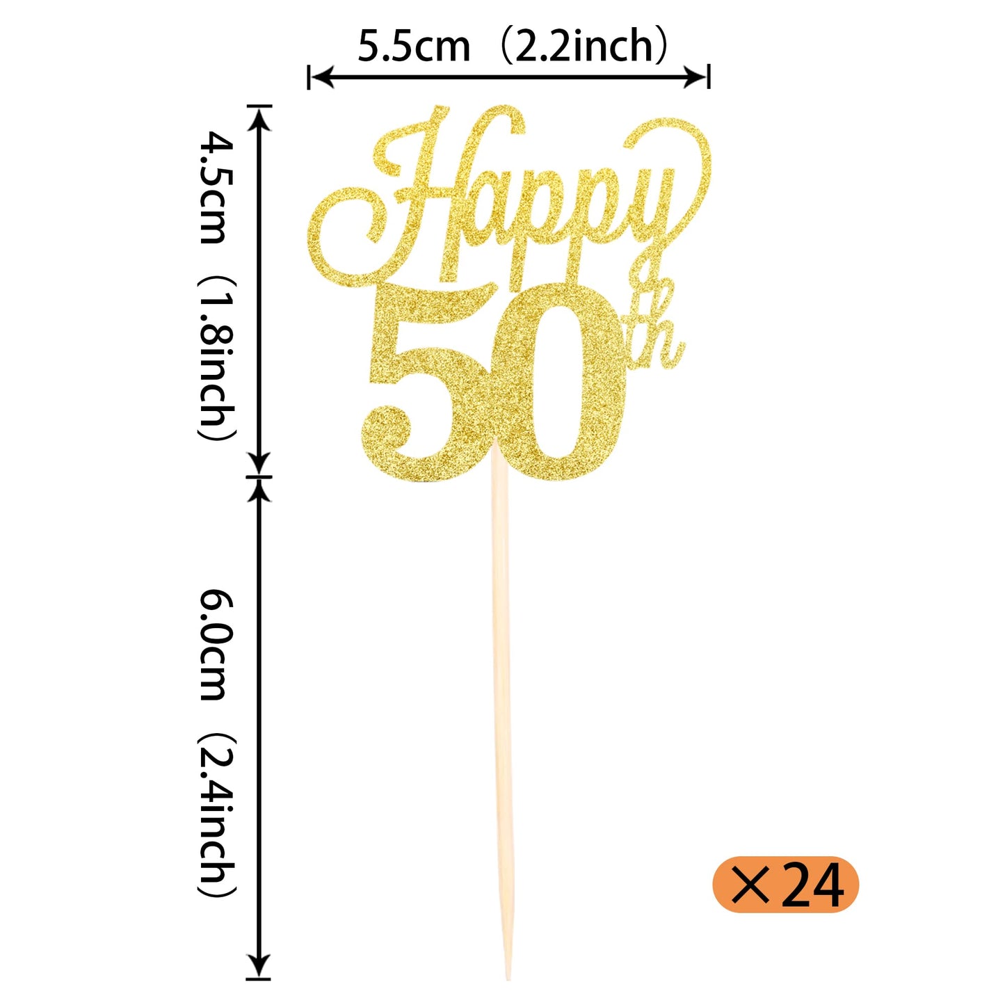 YCTHUNFISH 24 Pack Cupcake Toppers Glitter Number 50 Gold 50th Birthday Wedding Anniversary Party Supplies Small