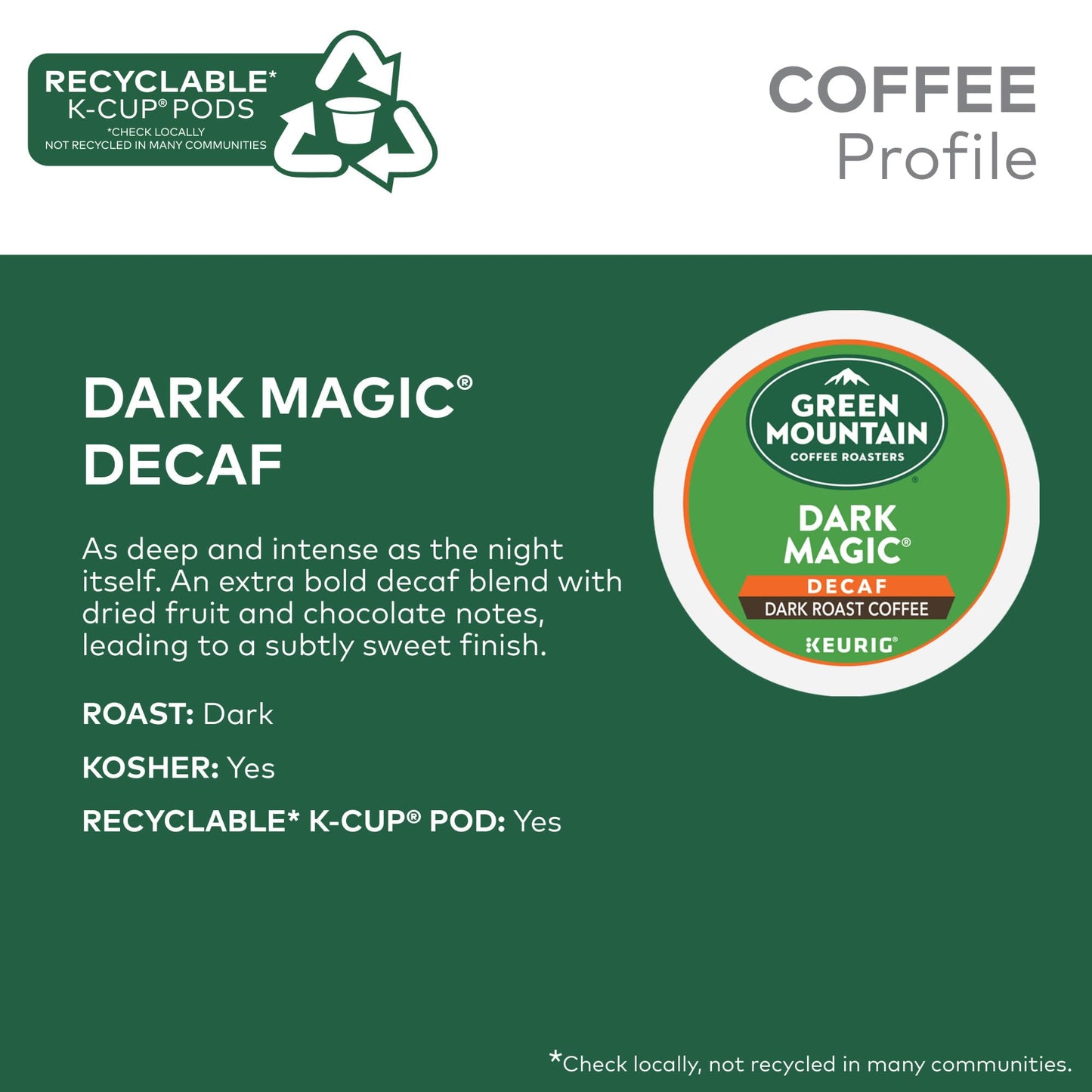 Green Mountain Coffee Dark Magic Decaf, Keurig Single Serve K-Cup Pods, Dark Roast Coffee, 60 Count, (6 Packs Of 10)
