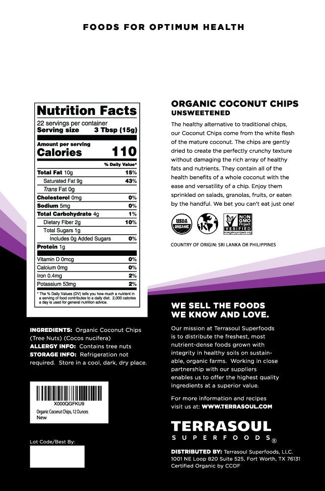 Terrasoul Superfoods Raw Coconut Chips (Organic), 12-ounce