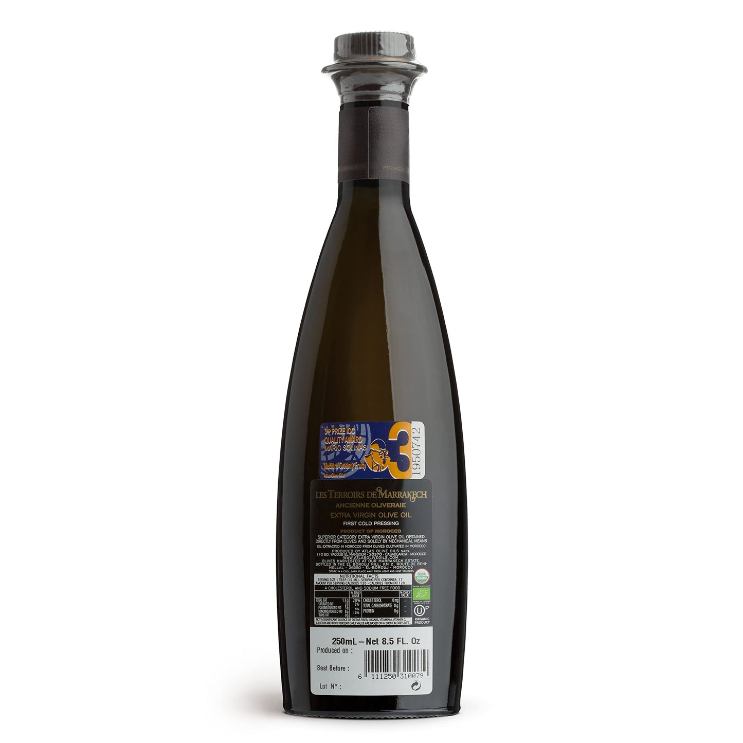 Les Terroirs De Marrakech Extra Virgin Olive Oil, Polyphenol Rich Olive Oil, Moroccan Cold Pressed Evoo Oil, Keto Organic Olive Oil, Usda Certified, Award Winning, Carbon Neutral, 8.5Fl Oz. Bottle